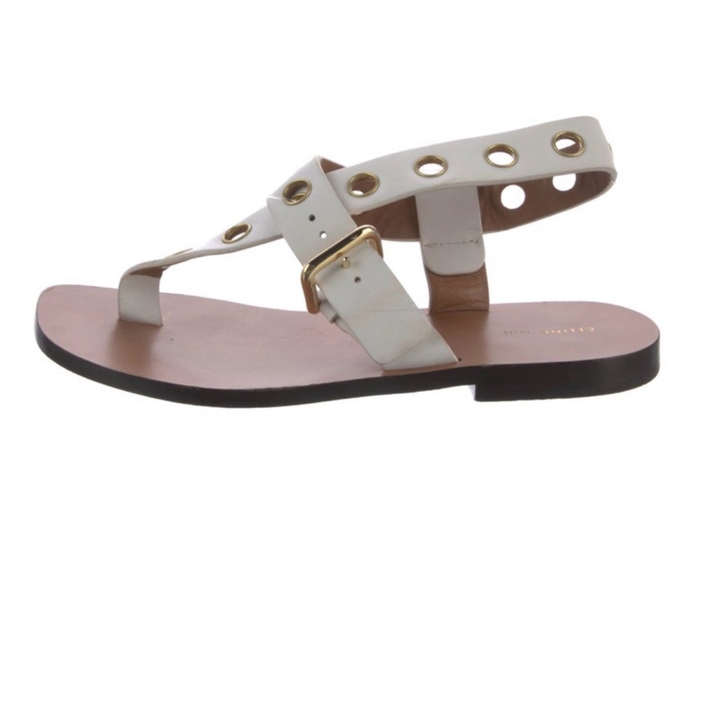 Celine White Leather Grommet Ankle-Strap Sandal